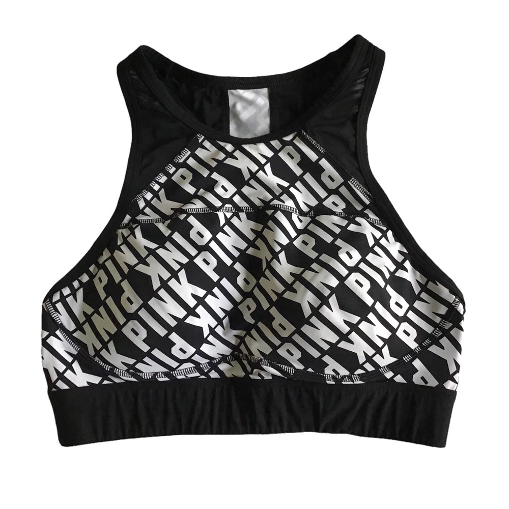 PINK Victoria's Secret Pull Over Padded White& Black Sports Bra With Mesh Size M